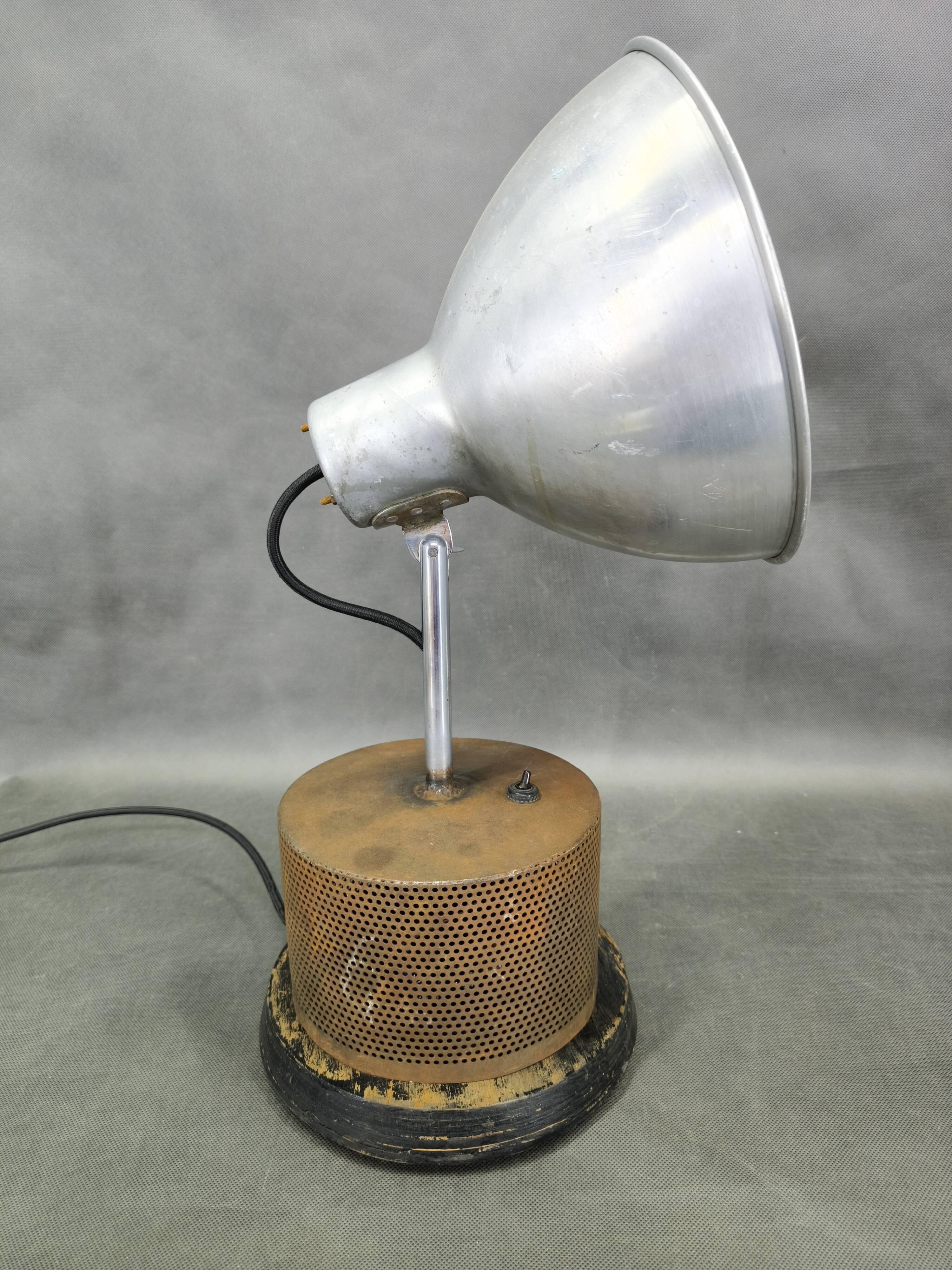 1940 industrial table lamp in aluminium and metal, Czechoslovakia