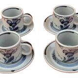 4 coffee cups / saucers glazed ceramic