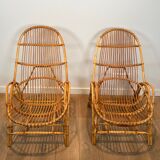 Pair of designer armchairs in rattan