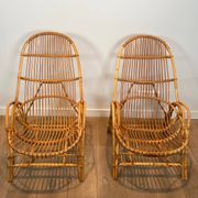 Paire de fauteuils design en rotin