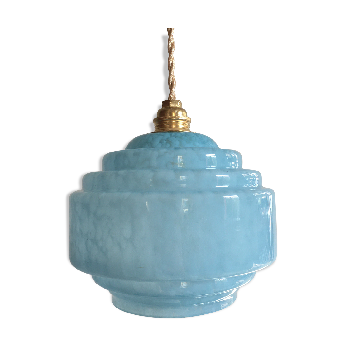 Blue Clichy glass Art Deco suspension