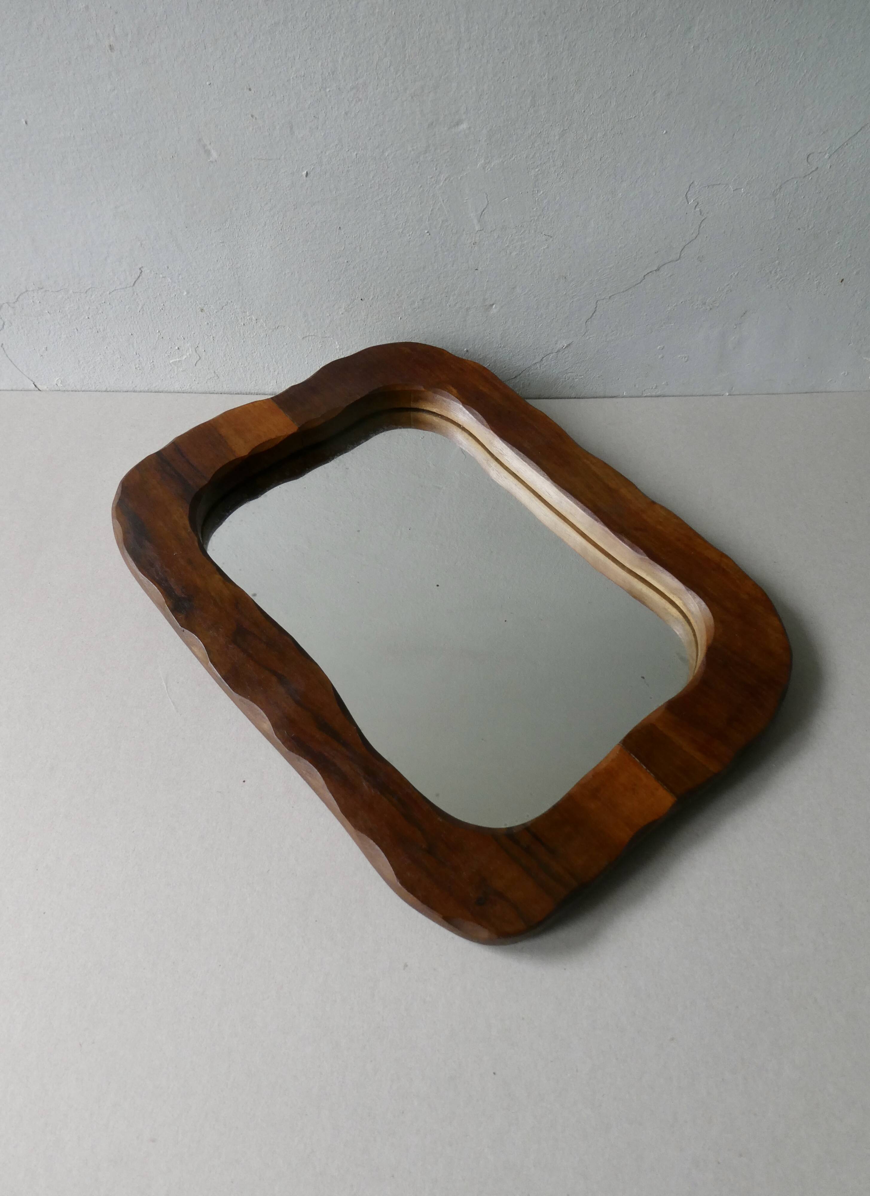 Free-form mirror in solid wood, vintage