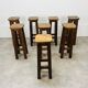 8 solid wood bar stools in brutalist style