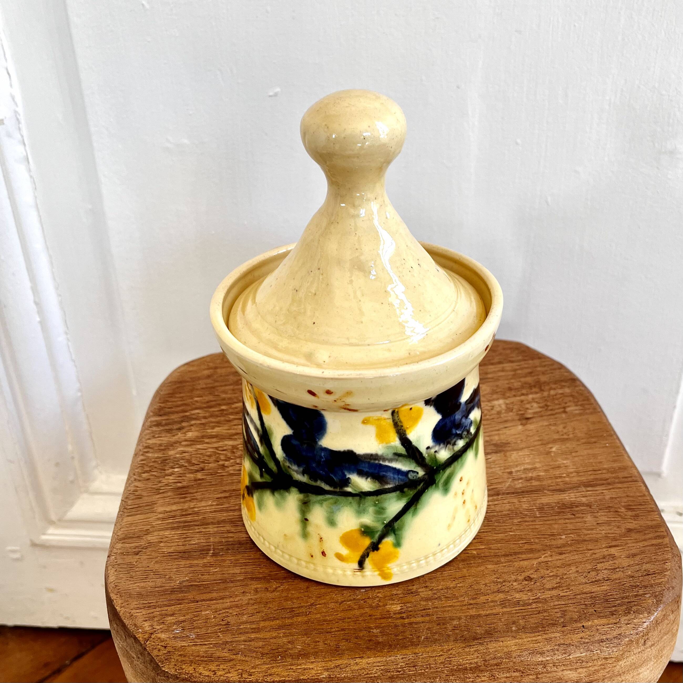 Hand painted ceramic covered pot