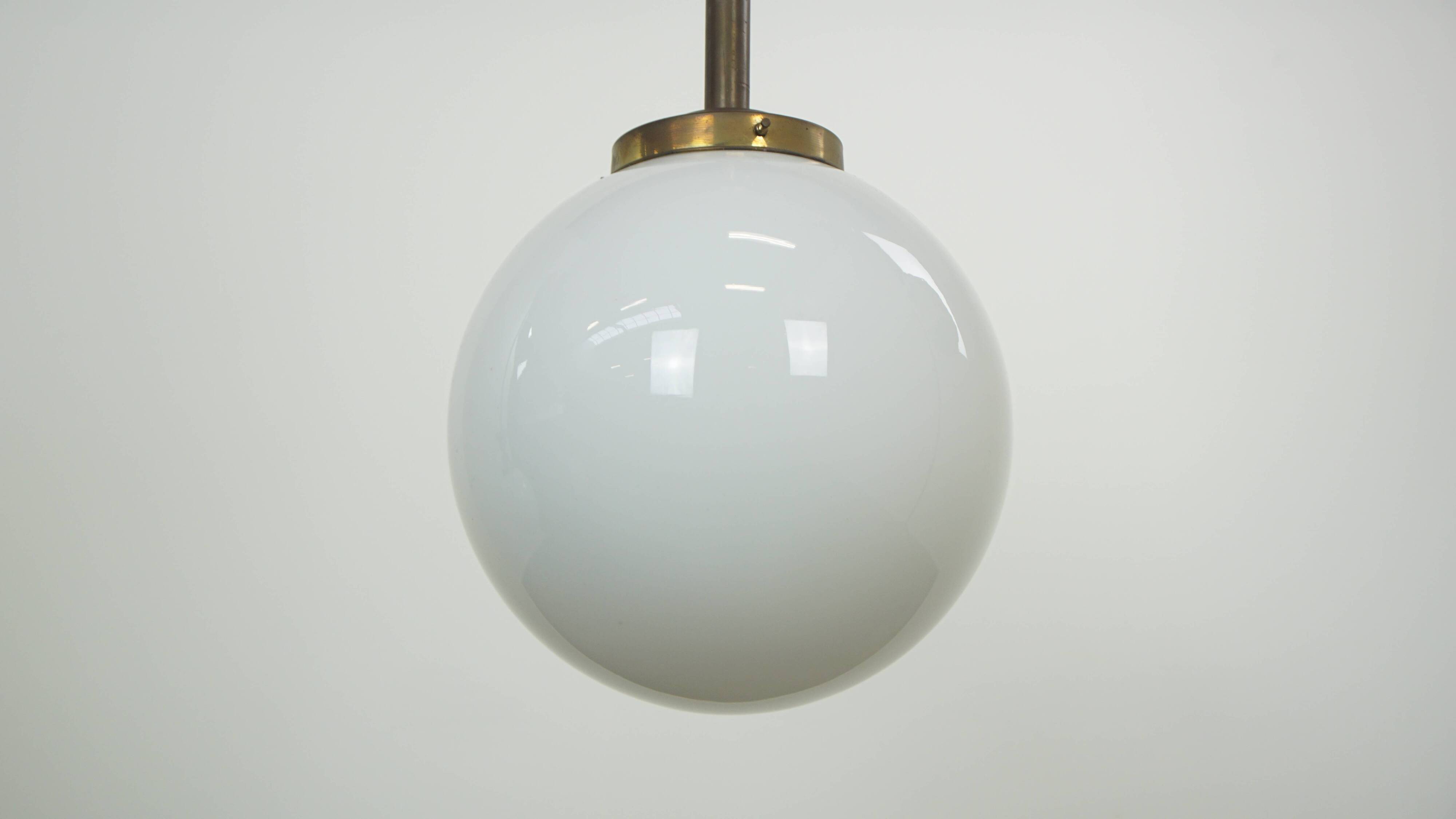 Charming vintage glass globe pendant lamp, milk glass in ArtDeco style