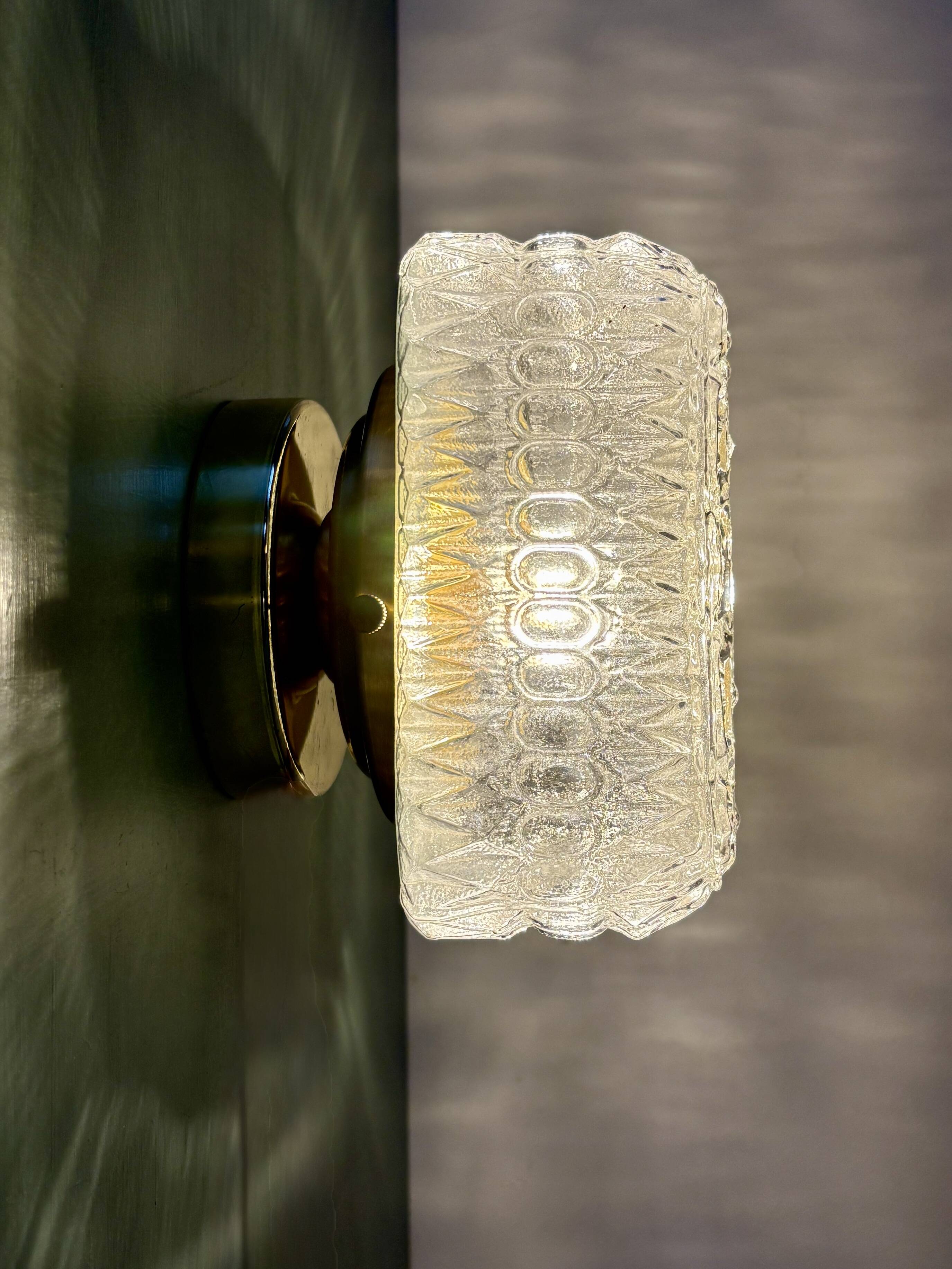 Vintage square globe wall or ceiling light in moulded glass