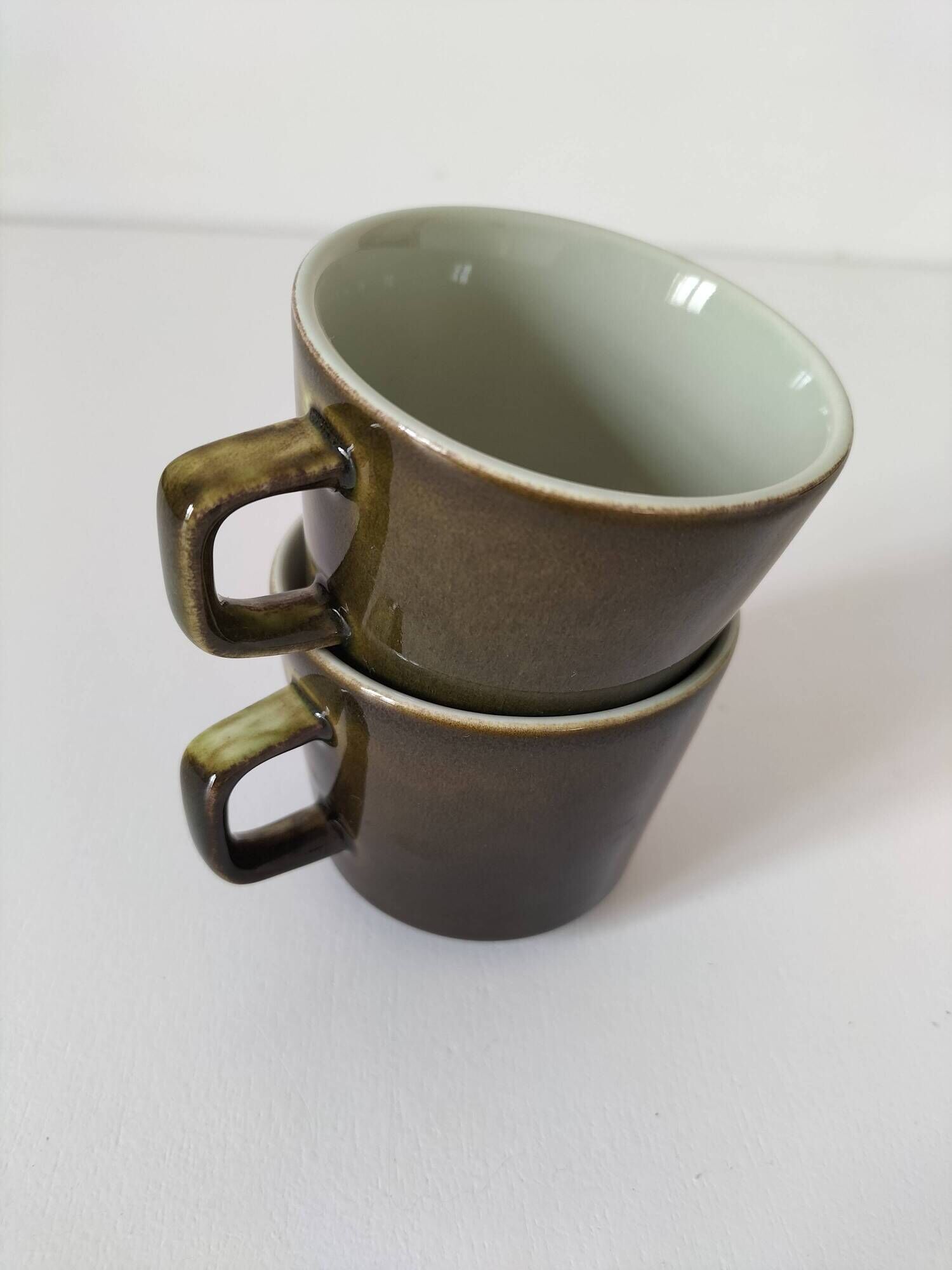Vintage stackable stoneware coffee cup duo – Japan ceramics 1970