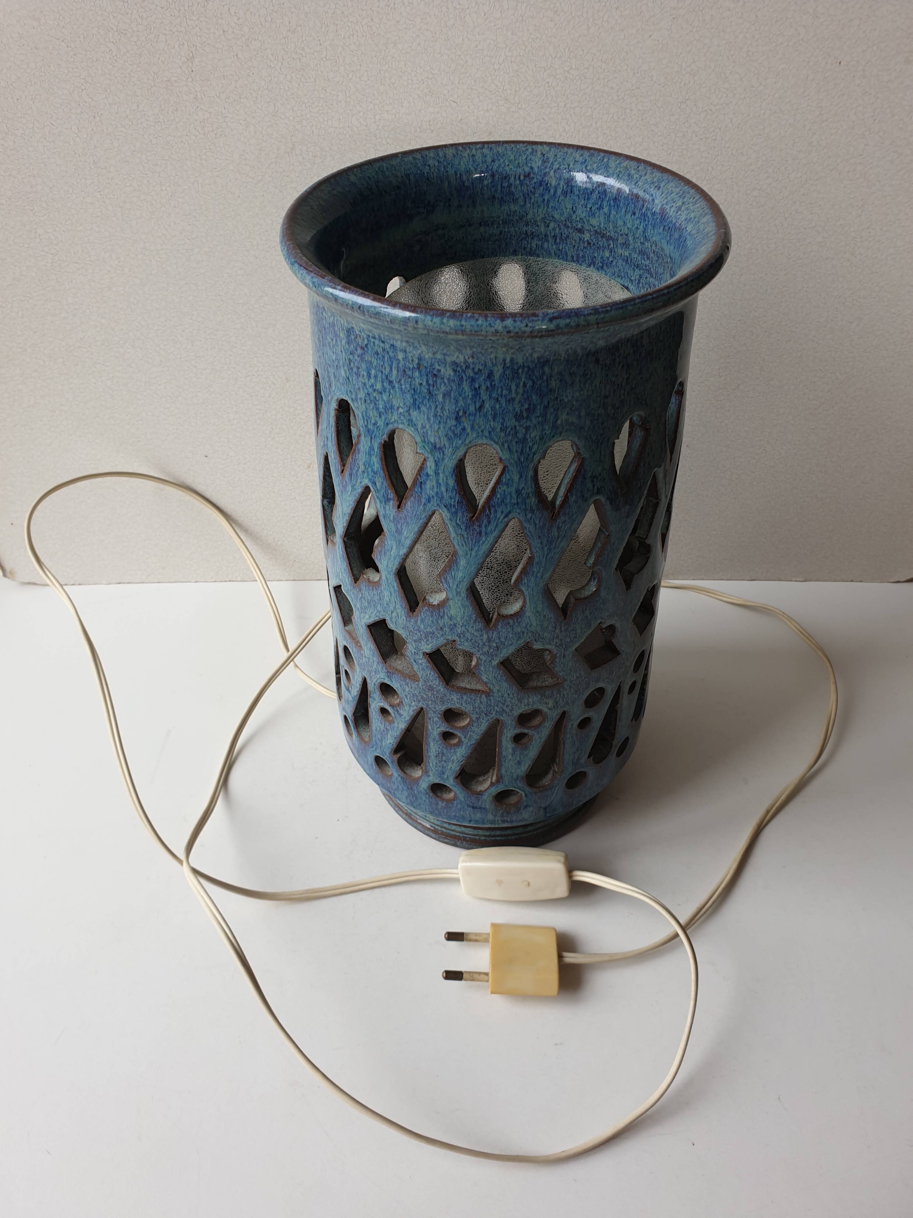 Blue ceramic lamp Signed Emile Masson (Vallauris)