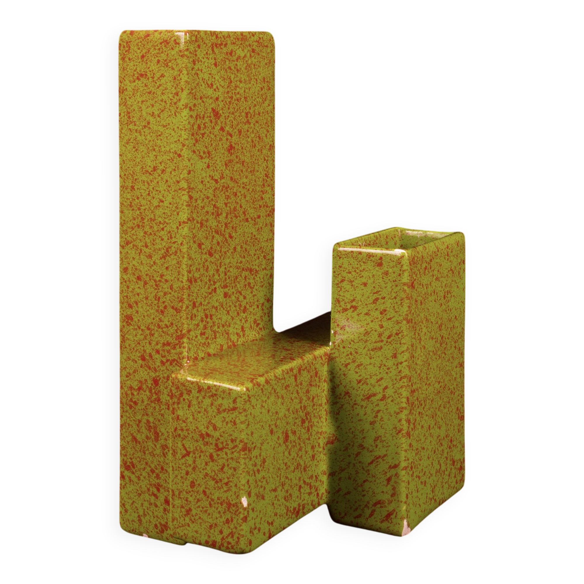 Geometric Twin-Column Ceramic Vase Space Age, Italy 1970