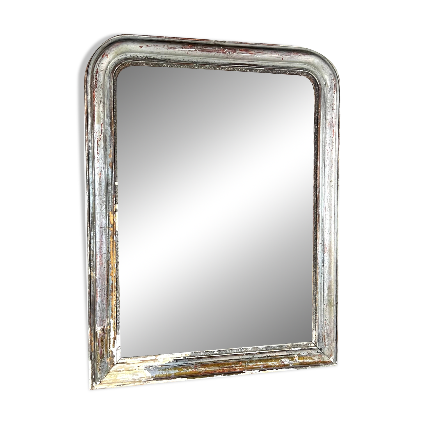 Antique Louis-Philippe Mirror, 19th Century, Shabby Silver Patina