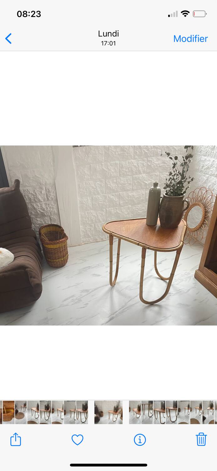 Small banbou tripod table from the 70s