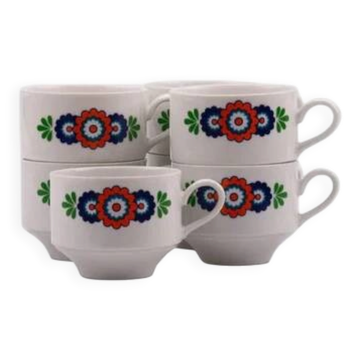 7 tasses en porcelaine Winterling blanche avec motifs colorés