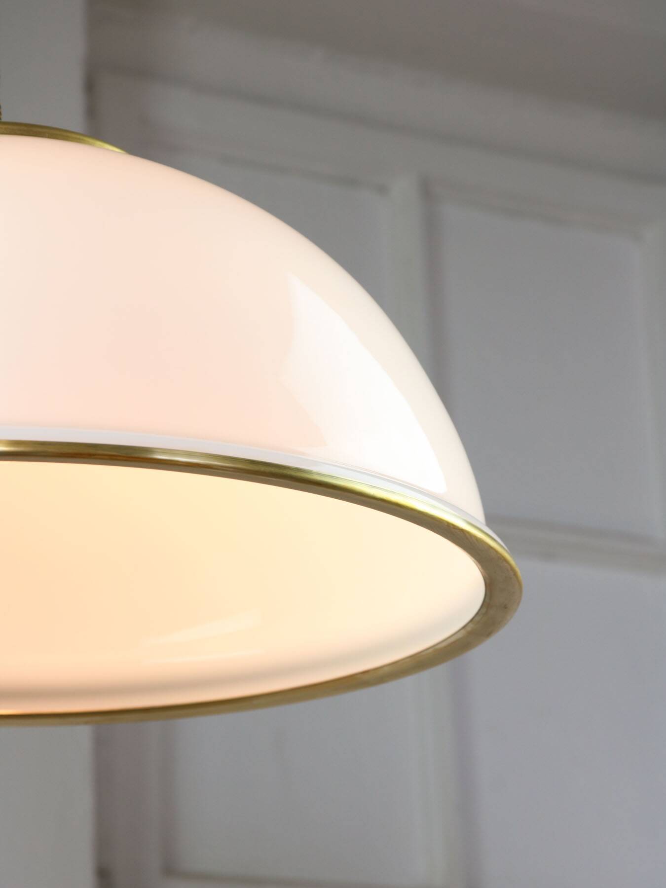 Mid-century Italian Brass and Opaline Pendant Lamp