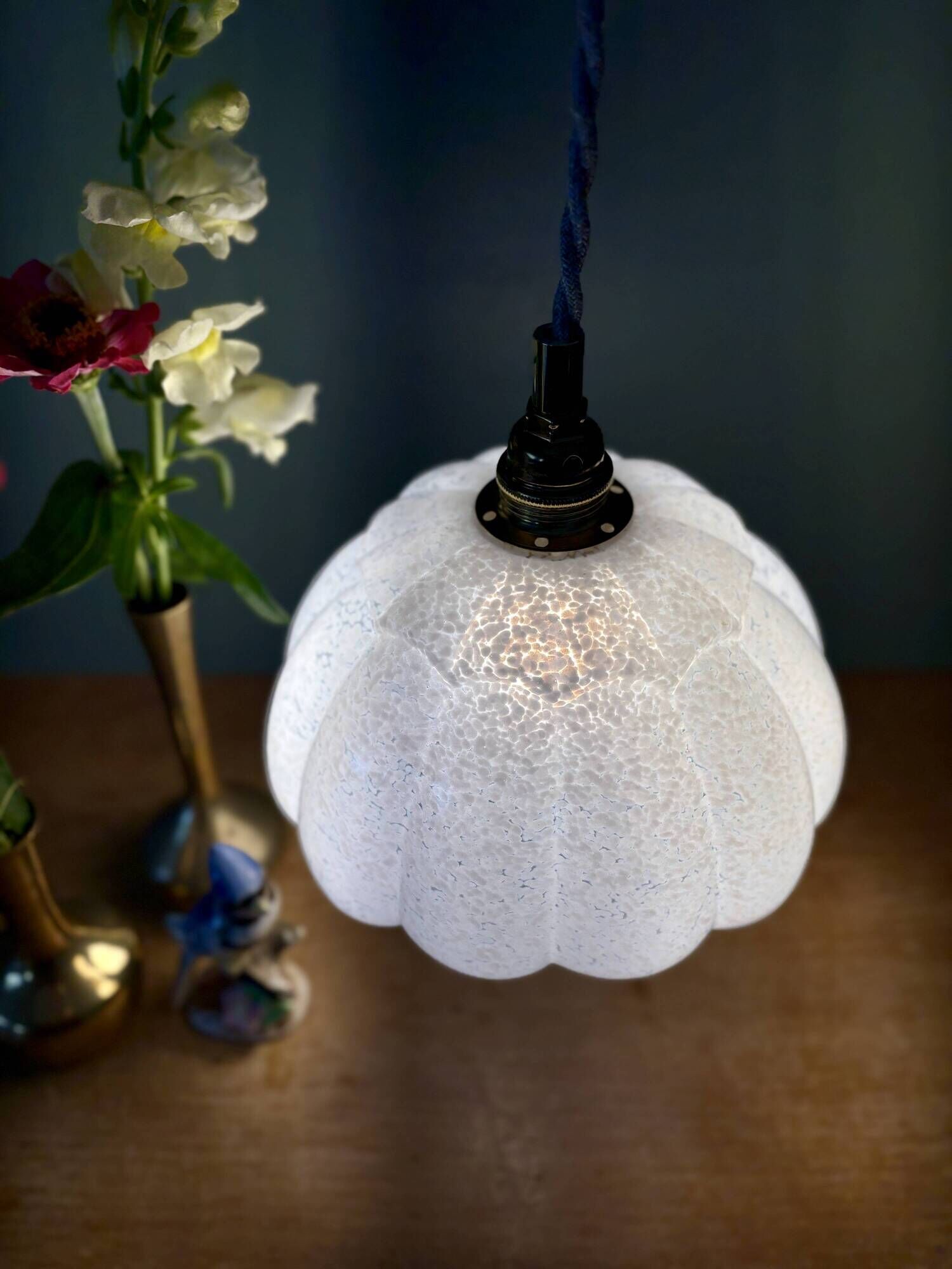 Vintage glass pendant light from Clichy in white.