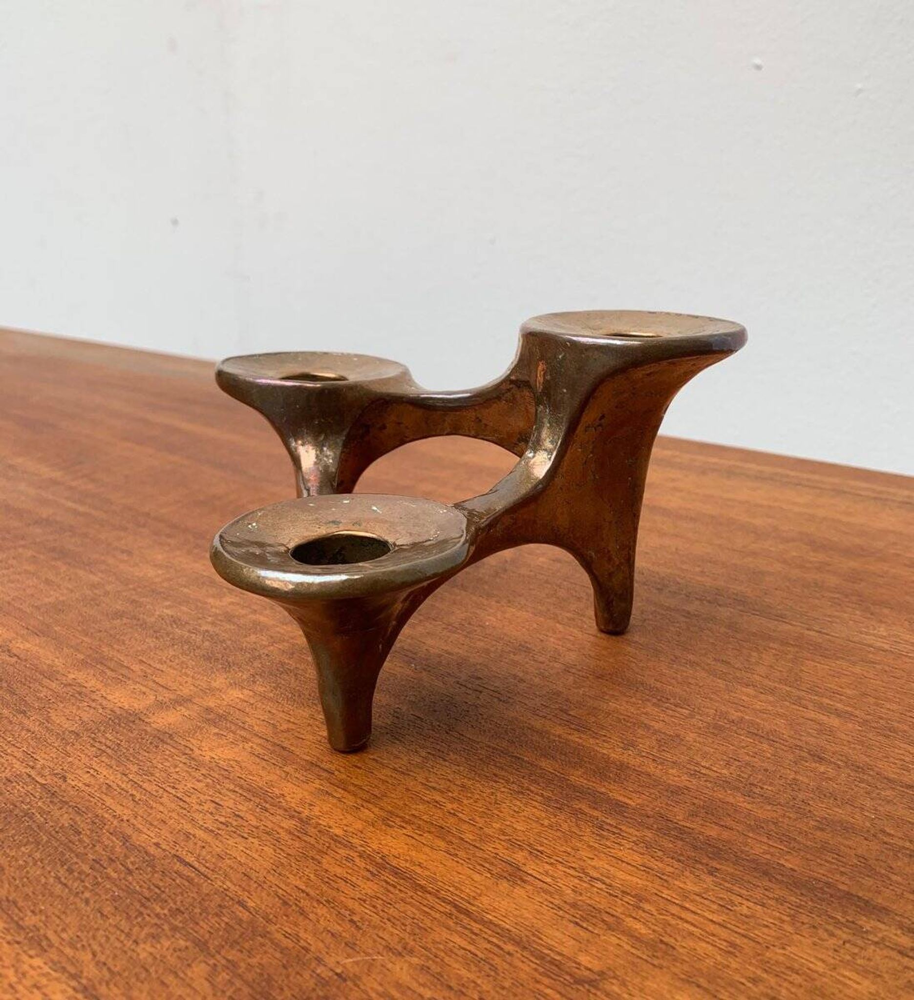 Vintage German brutalist metal candlestick by Harjes