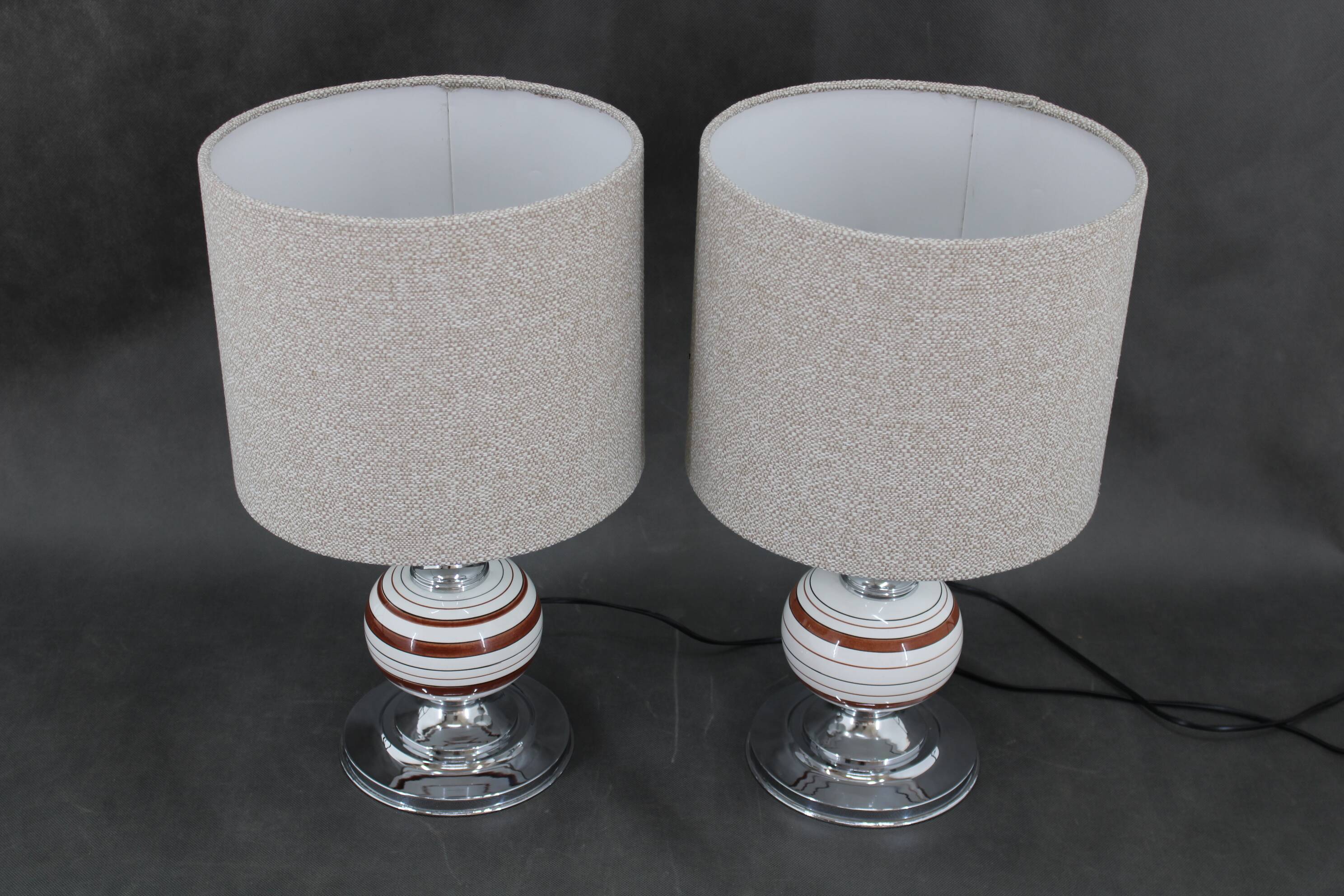 1970s Pair Of Table Lamps With New Fabric Shade, Italy