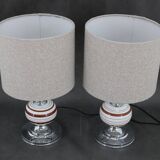 1970s Pair Of Table Lamps With New Fabric Shade, Italy