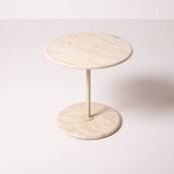 Table d'appoint/table basse ronde postmoderne en travertin, Italie, années 1980
