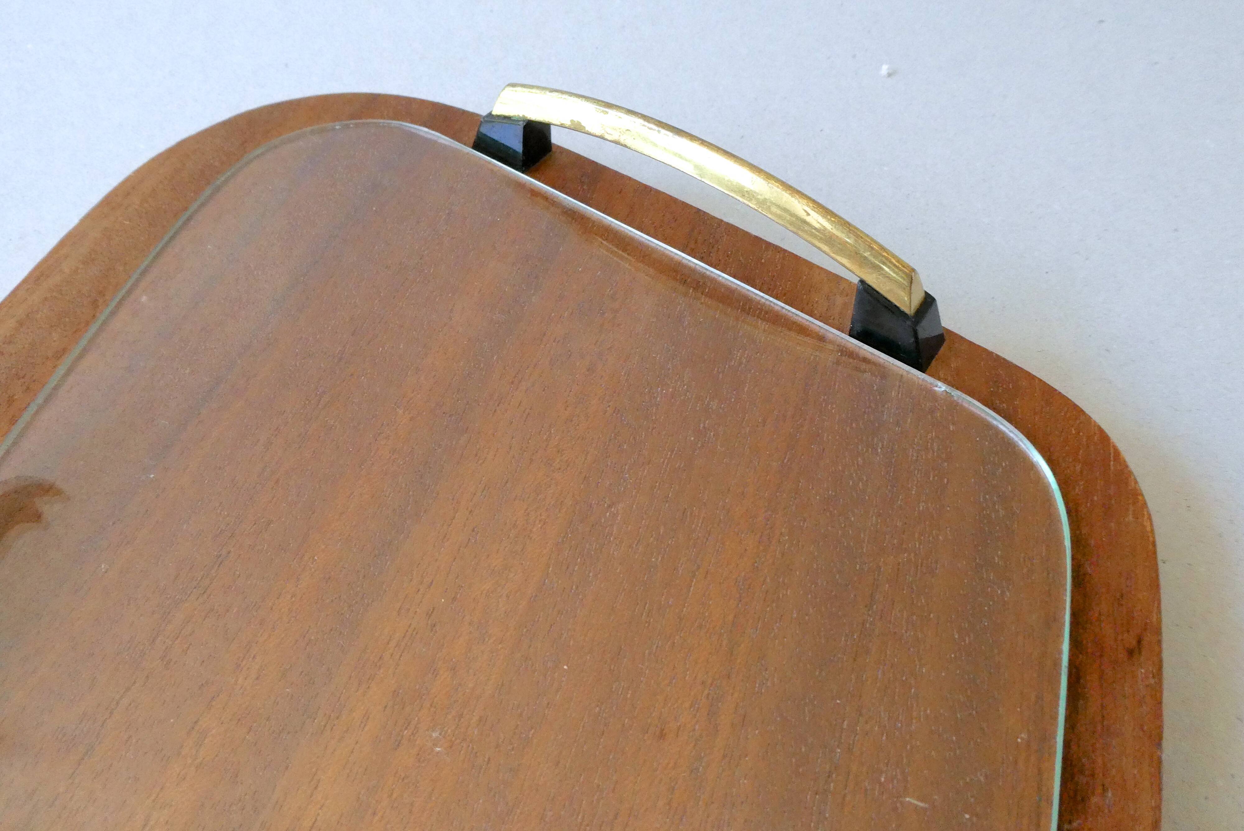 Teak and glass cheese platter, Scandinavian, 60s