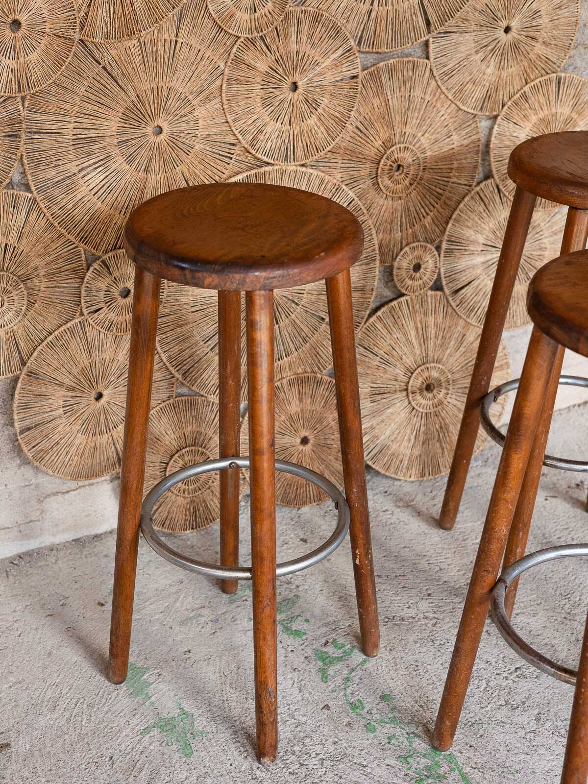 Set of 3 wooden bar stools