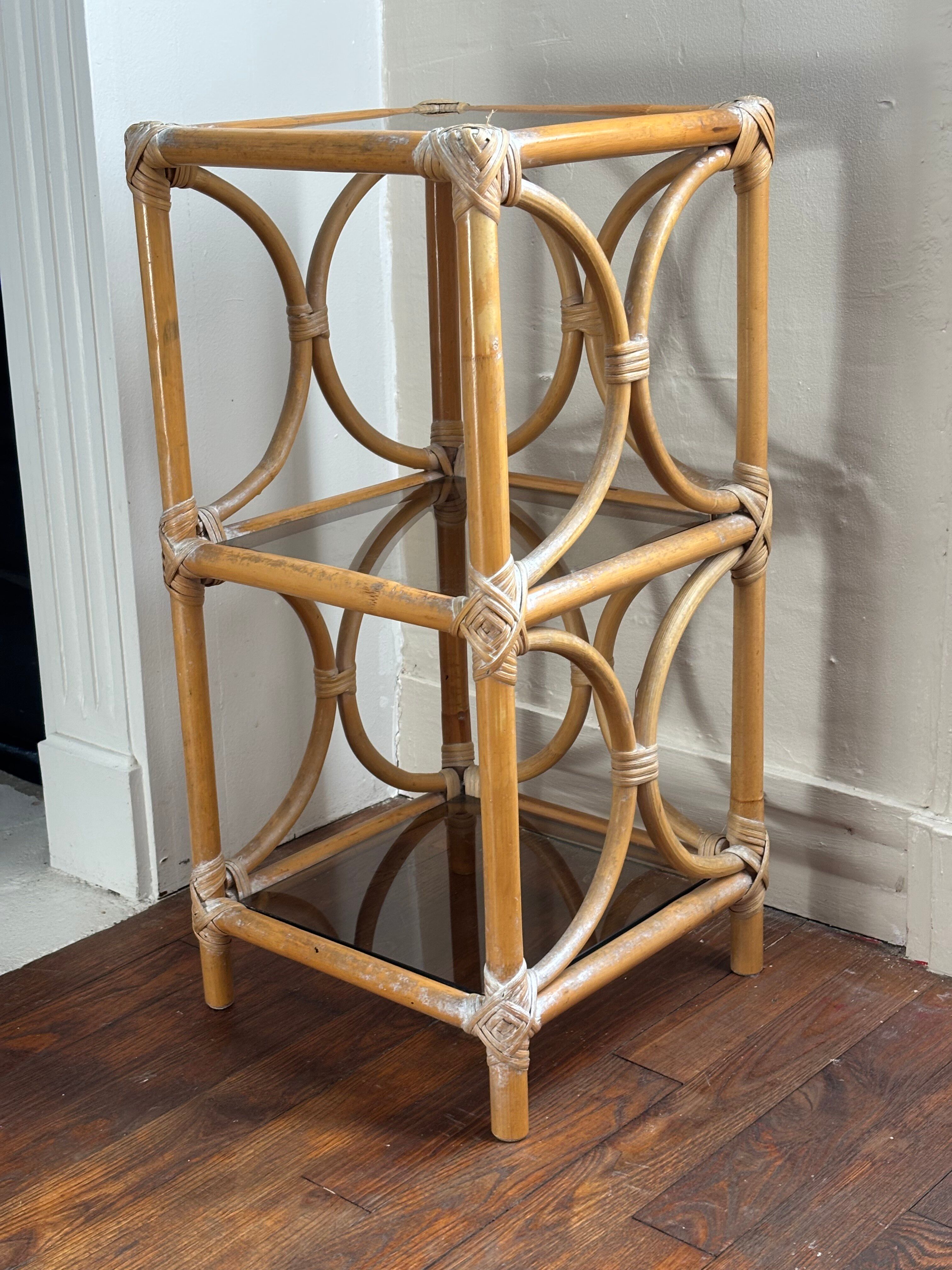 Rattan and glass shelf