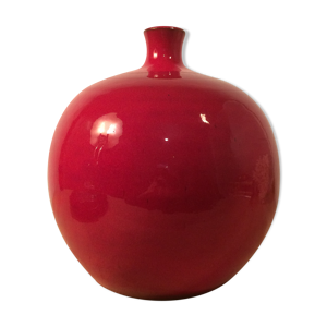 Vase boule rouge céramique années