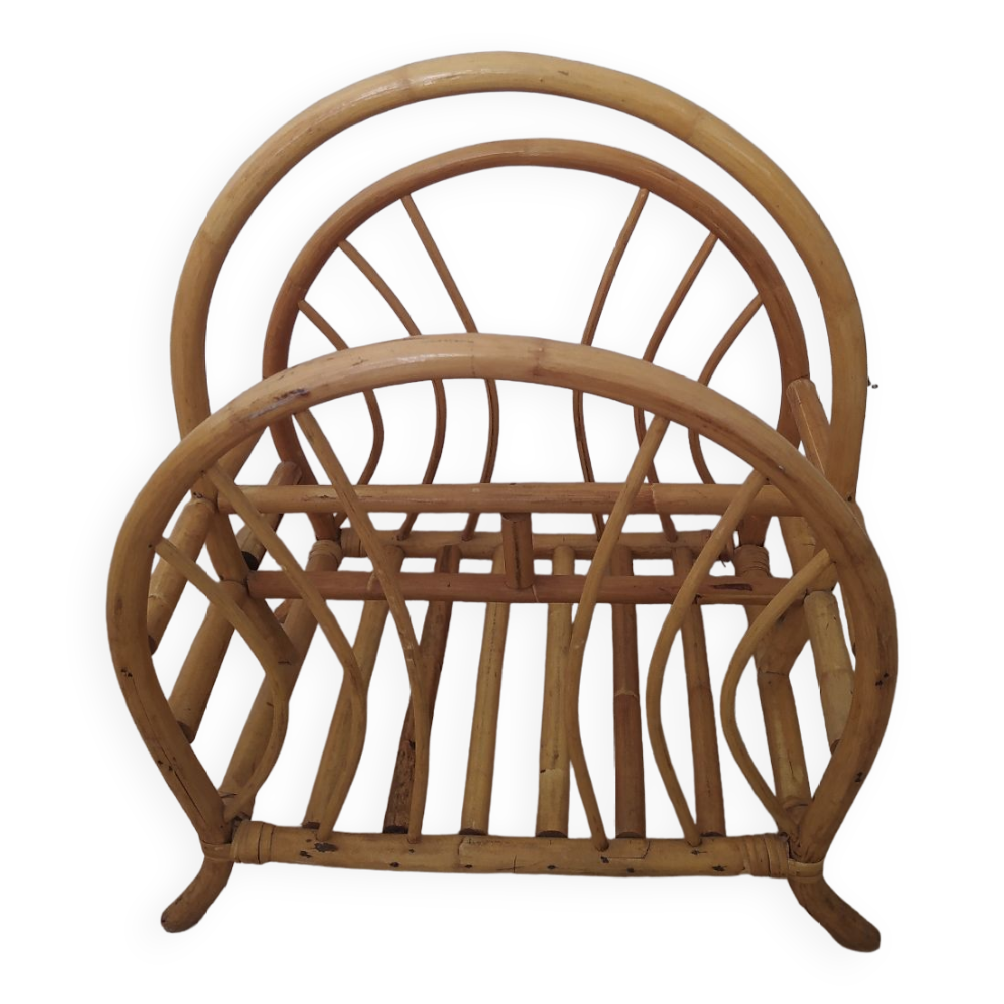 Vintage bamboo and rattan magazine holder