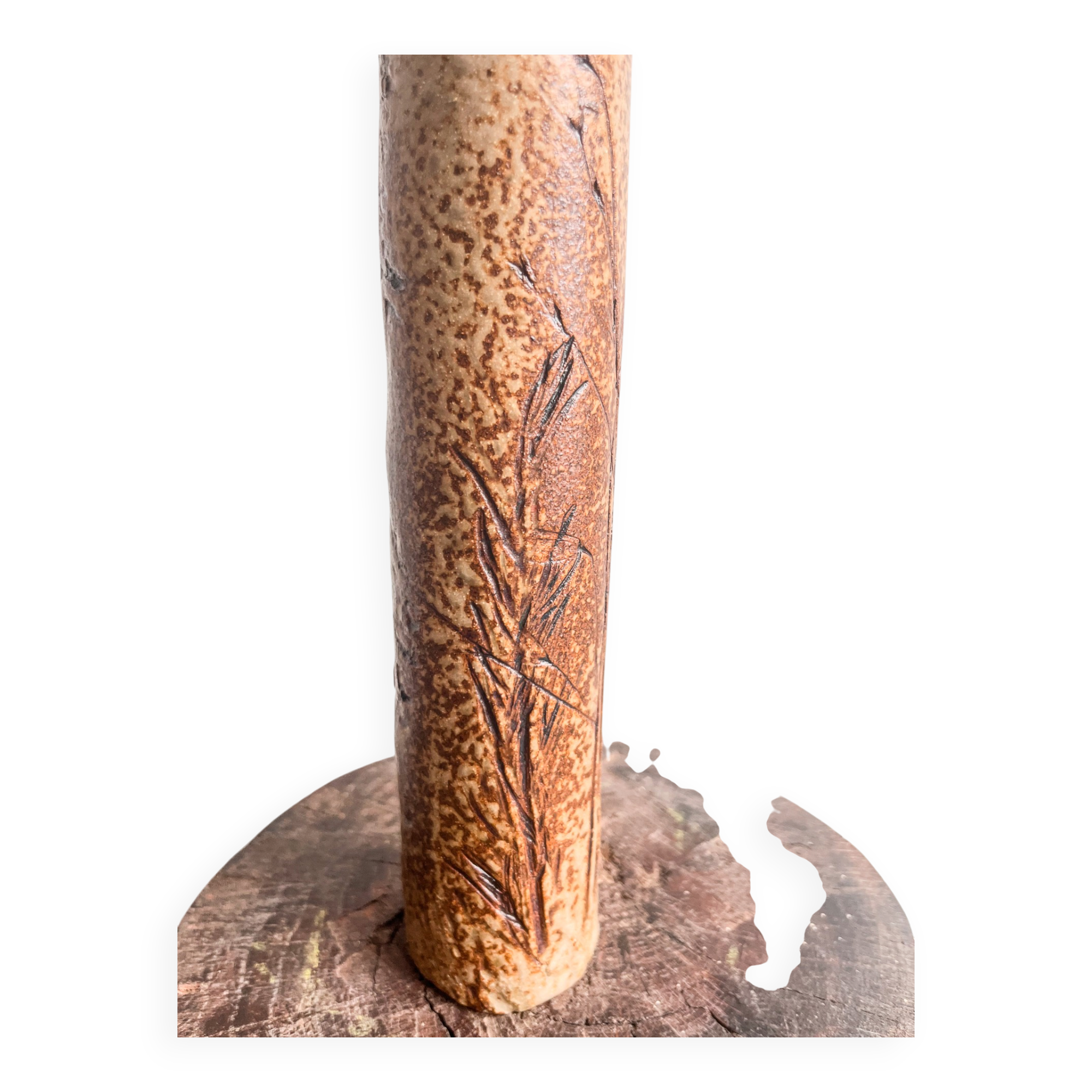 Vase soliflore en grès d'atelier décor épis de blé incisés, années 70