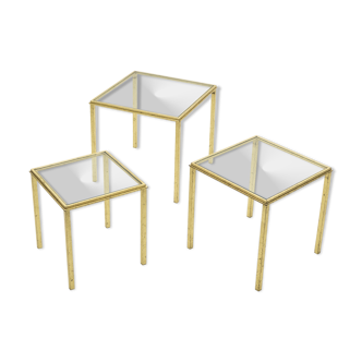 Pull out tables wrought iron gilded by Robert Thibier years 60