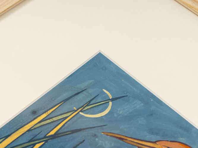 Héron gris, Gouache sur papier, 45 x 53 cm