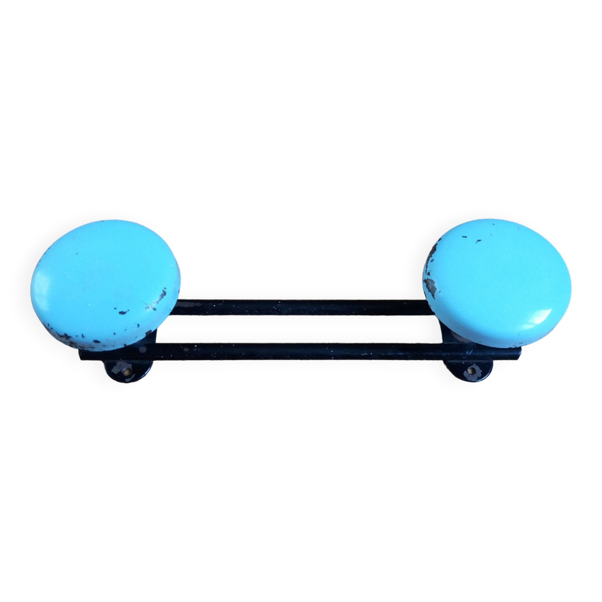 Wall coat rack with 2 vintage hooks from the 60s and 70s