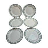 Set of 6 flat plates, Gien Montigny ironstone – old green decoration.