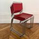 Set of 4 chairs in red leather and chrome tubular metal