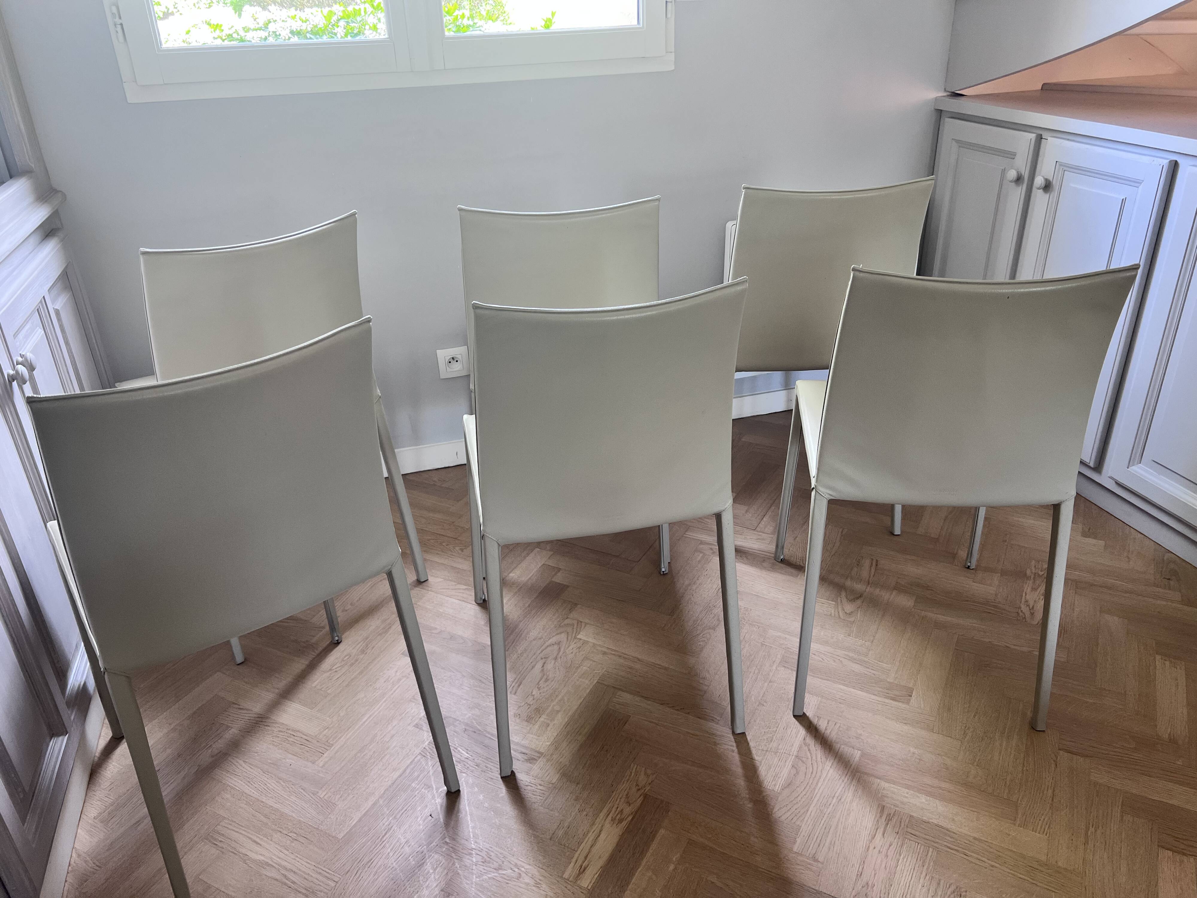 Set of 6 Zanotta LEA chairs in white leather (Roberto Barbieri)