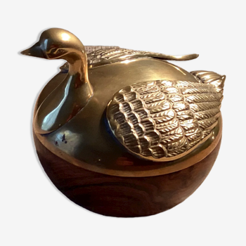 Wooden duck and brass box