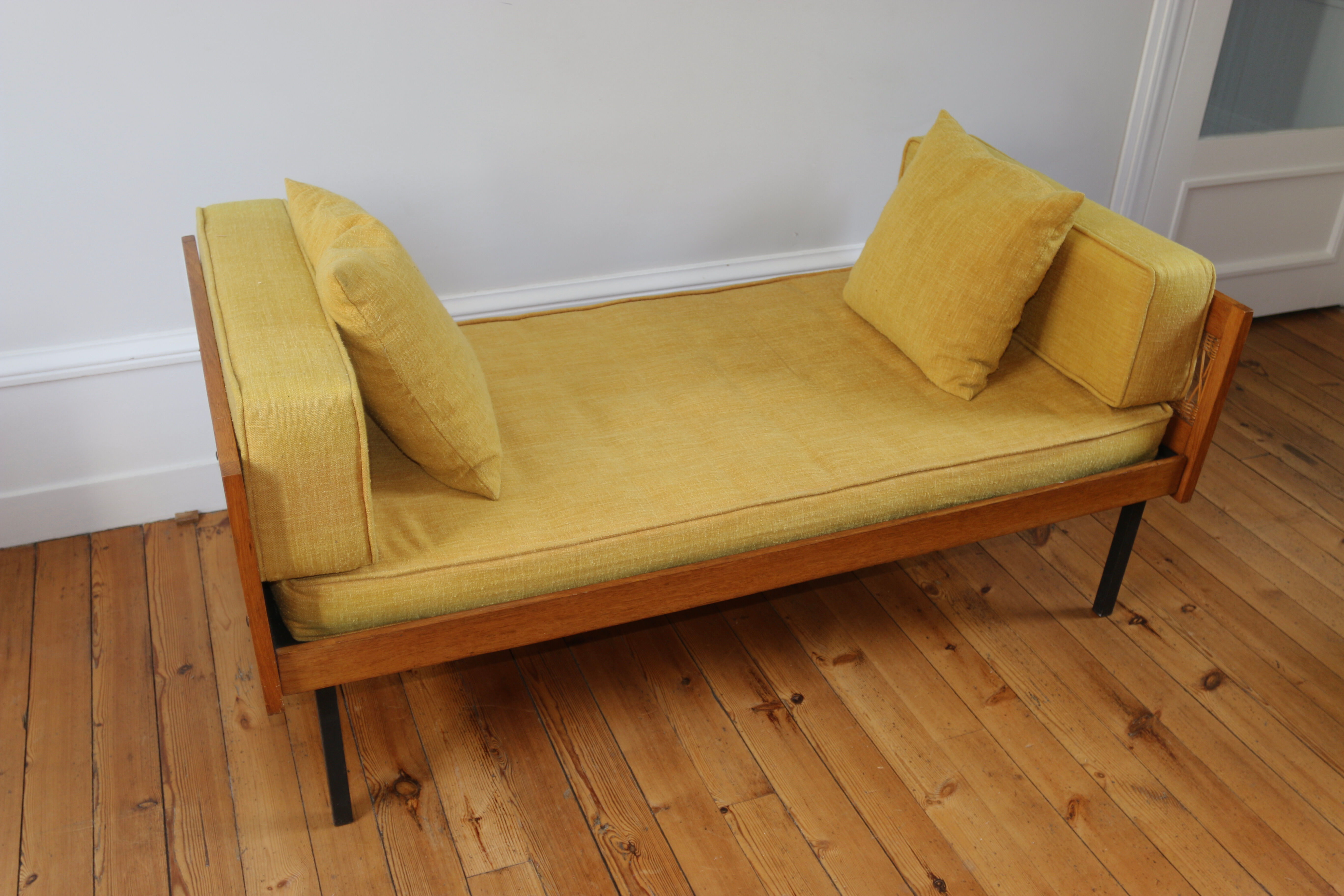 Daybed vintage 1960 chêne et rotin