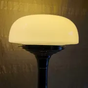 Table lamp in Bauhaus style with chrome metal and opaline globe - mid 20th century.