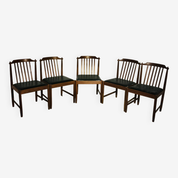 Set of 5 chairs in rosewood and leather seat BREOX edition - 1960