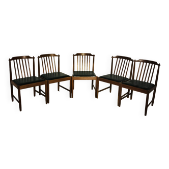 Suite de 5 chaises en palissandre et assise cuir édition BREOX - 1960