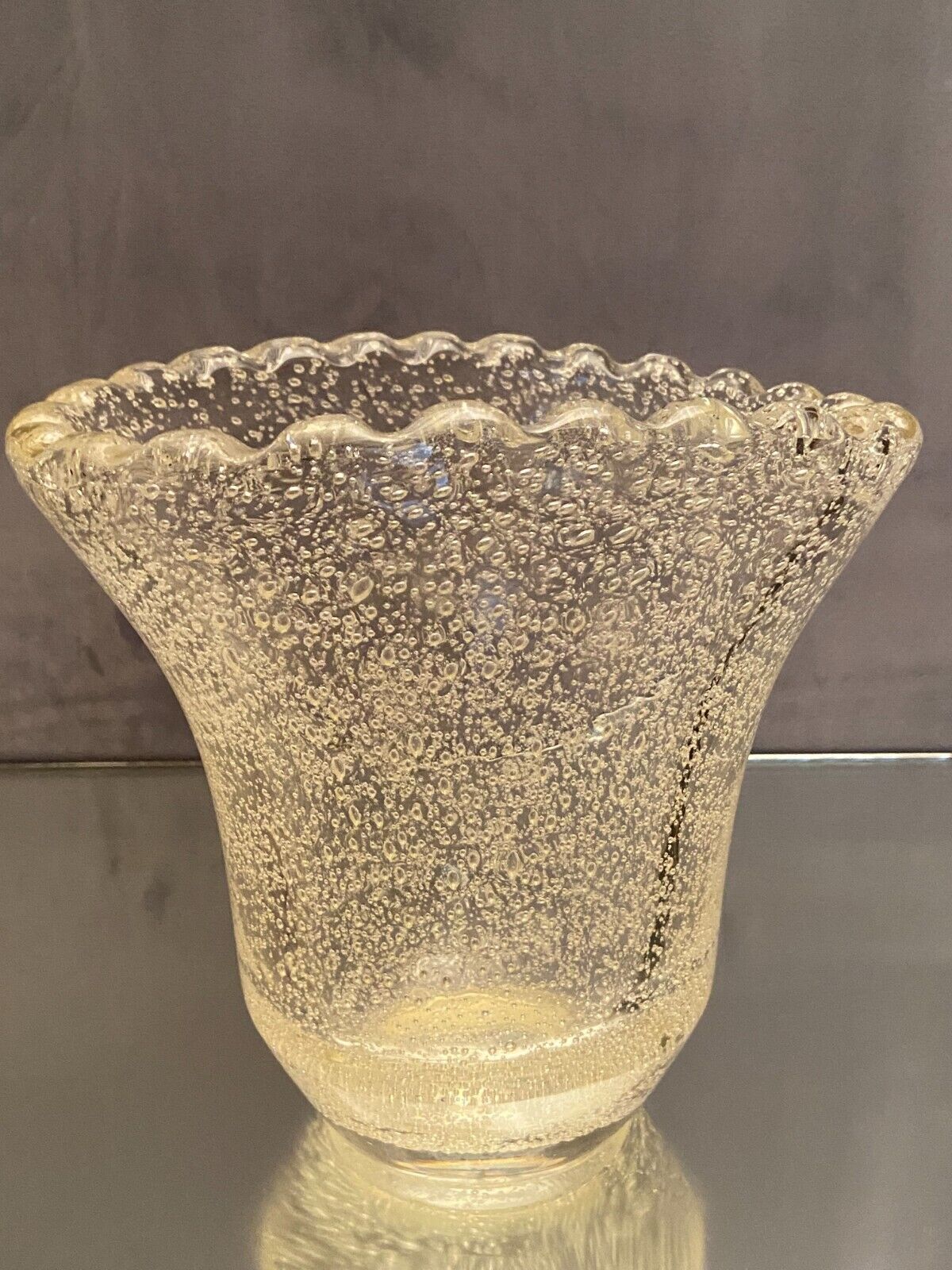 Crystal vase with subtly tinted bubble decoration signed Daum