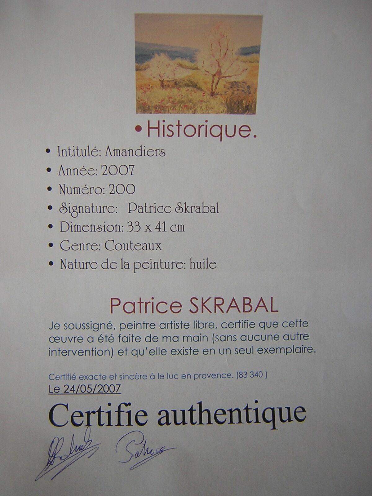 Oil on canvas by Patrice Skrabal, Almond trees