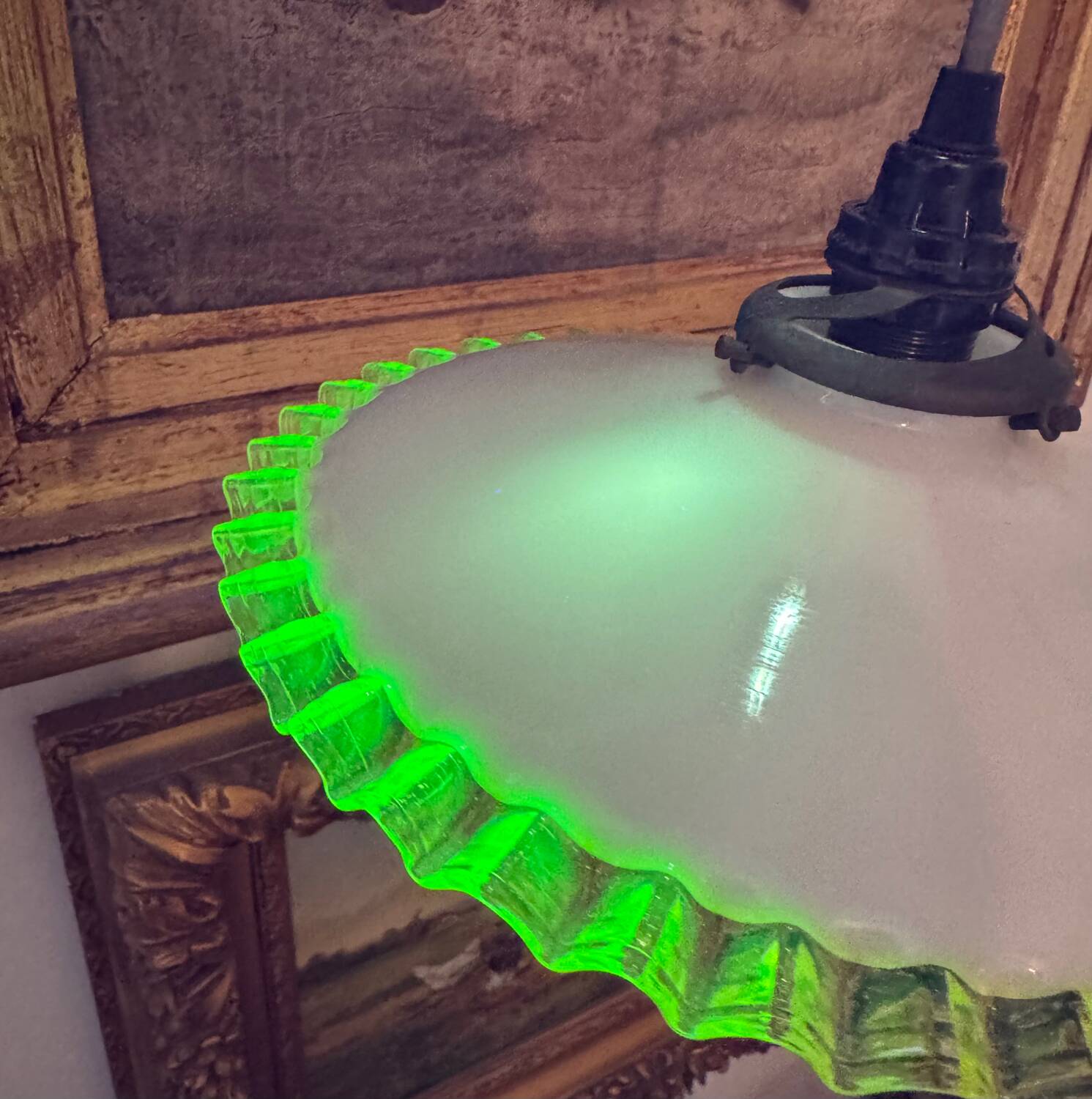 Antique uraline opaline pancake chandelier