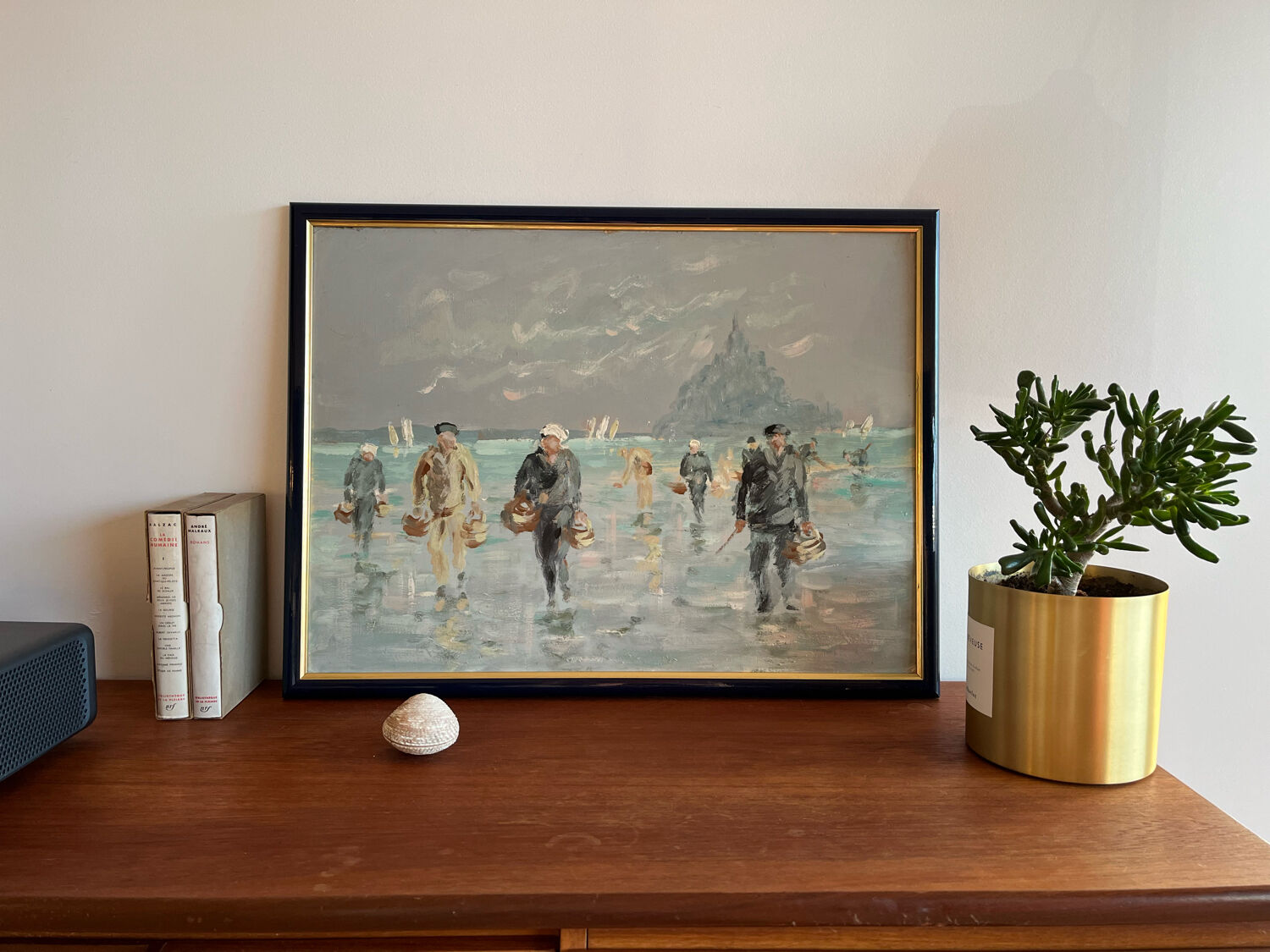 Oil on panel, Fishermen in the bay of Mont Saint Michel