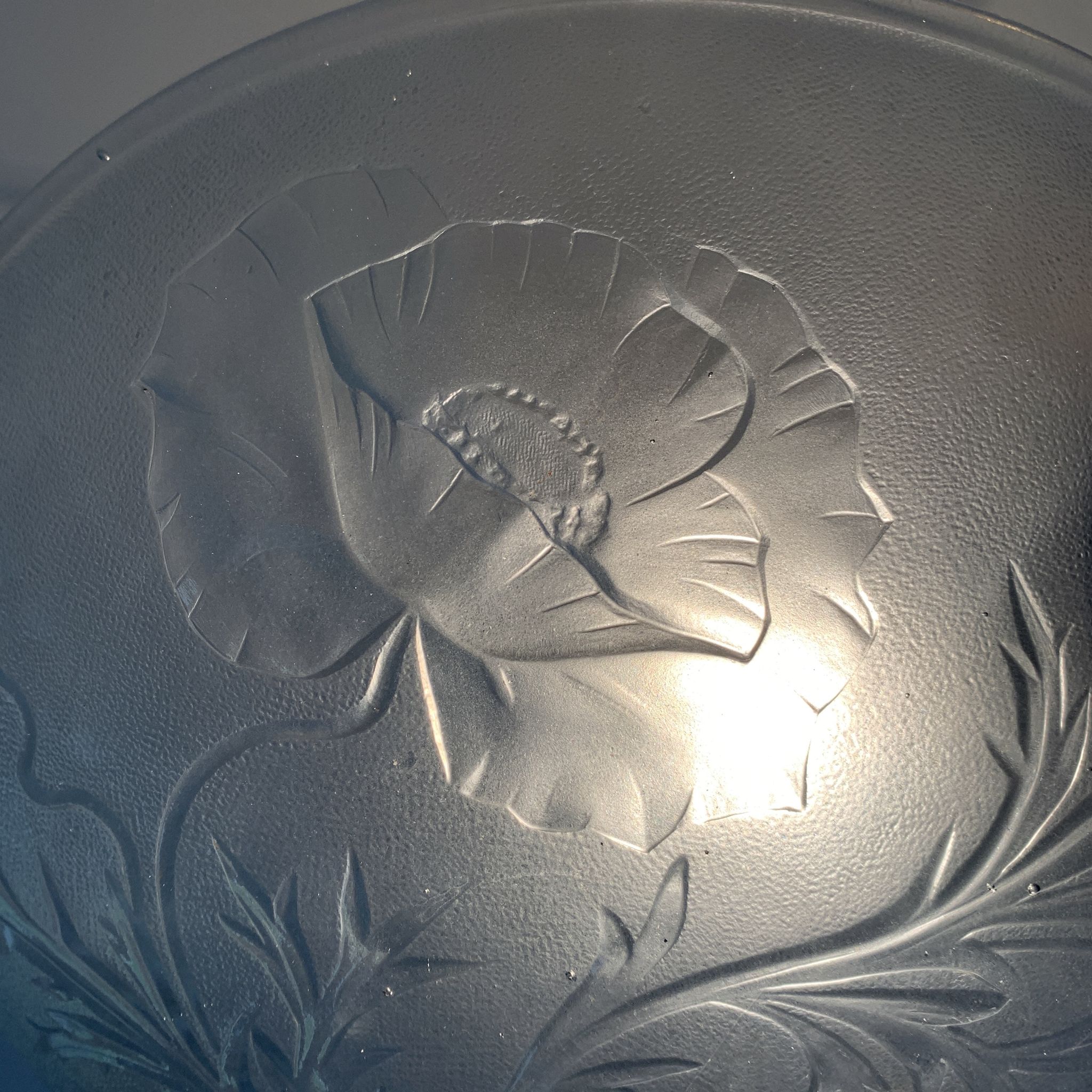 Art Deco vasque in glass pressed blue floral decoration France 1930