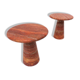Pair of Contemporary Italian Red Travertine Side Tables