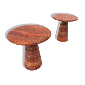 Pair of Contemporary Italian Red Travertine Side Tables