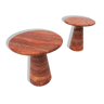 Pair of Contemporary Italian Red Travertine Side Tables