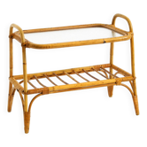 Lovely small Italian 60s bamboo side or coffee table with a iced glass top