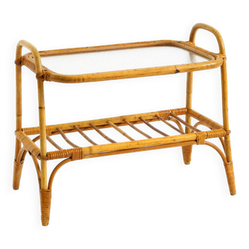 Lovely small Italian 60s bamboo side or coffee table with a iced glass top