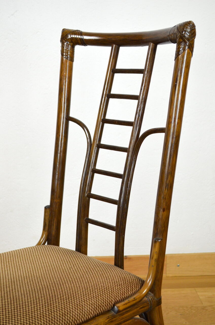 Series of 6 bamboo chairs & fabric 1980